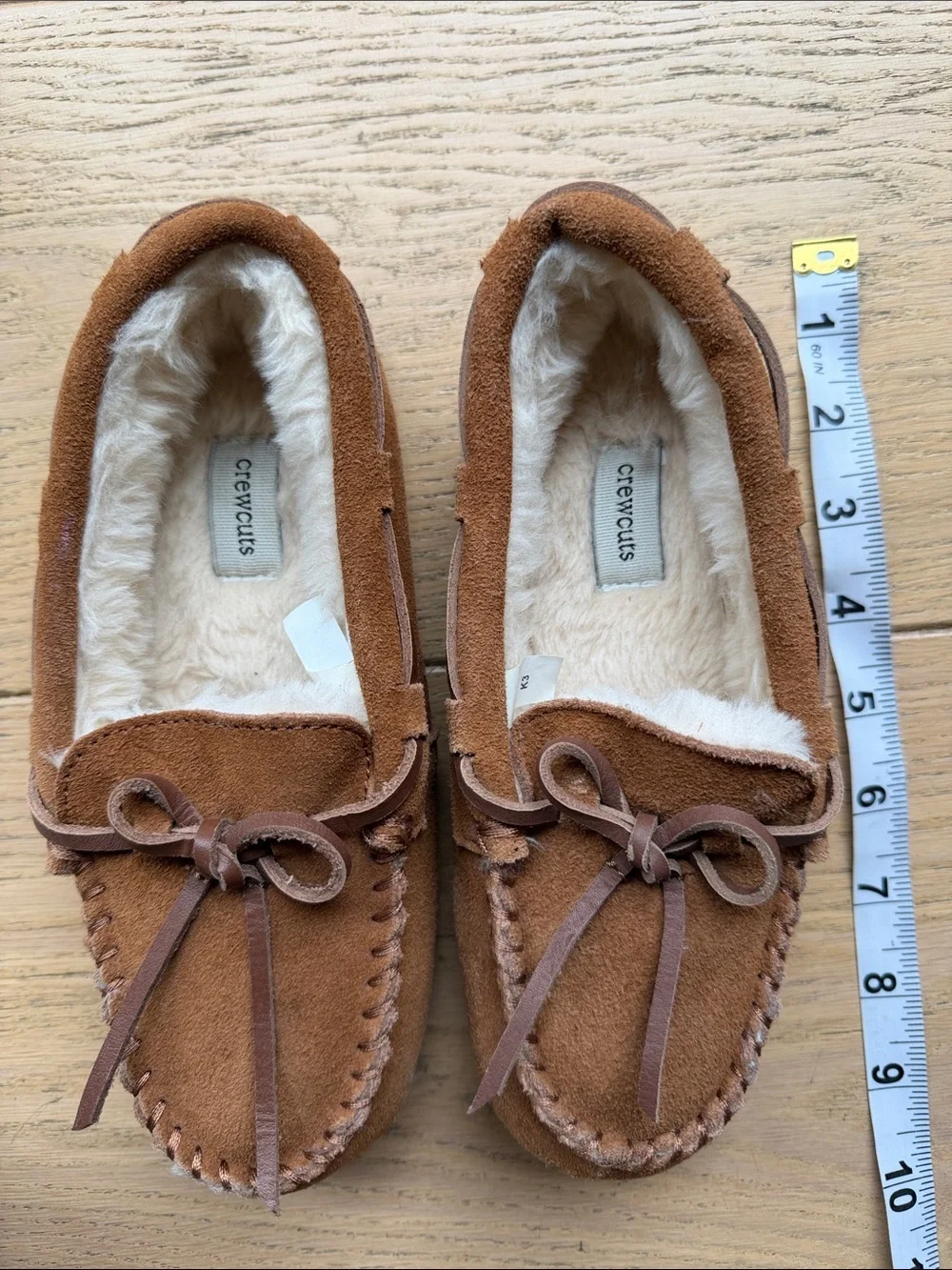 Crewcuts Brown Suede Faux-Fur Lined Moccasin Slippers Kids Size 3